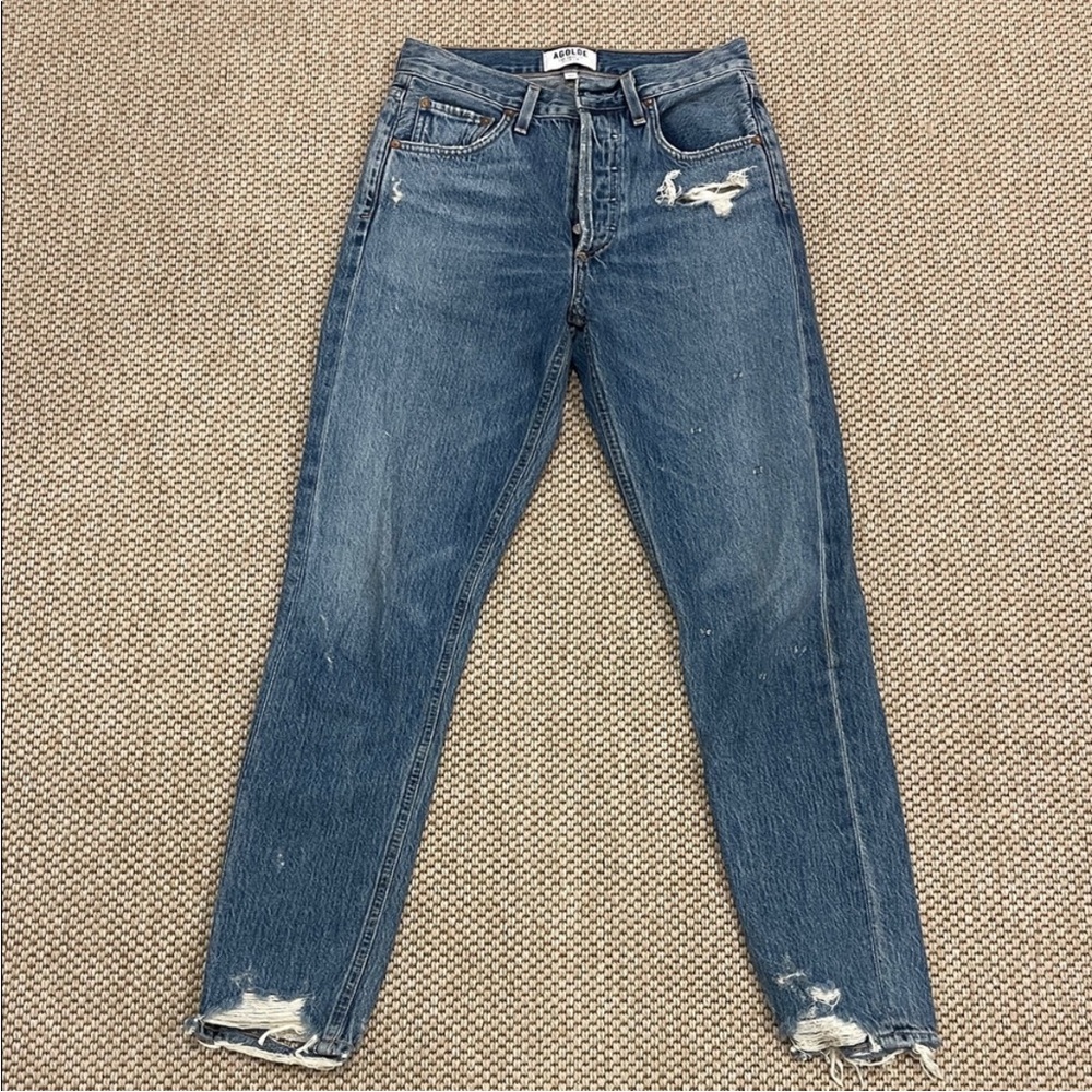 Agolde Blue Distressed Straight Leg Jeans